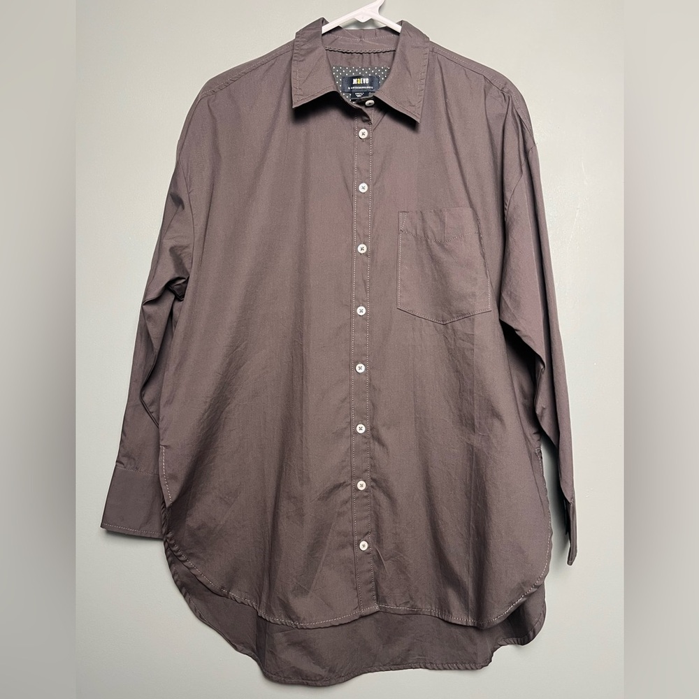 NWT Anthropologie Maeve Women’s Bennet Gray Oversized Button Down Shirt Size S